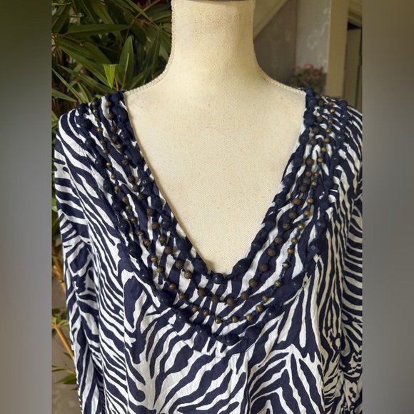 CZ ladies, V-neck 100% cotton cover-up size 1X excellent condition, Navy white - Picture 9 of 10